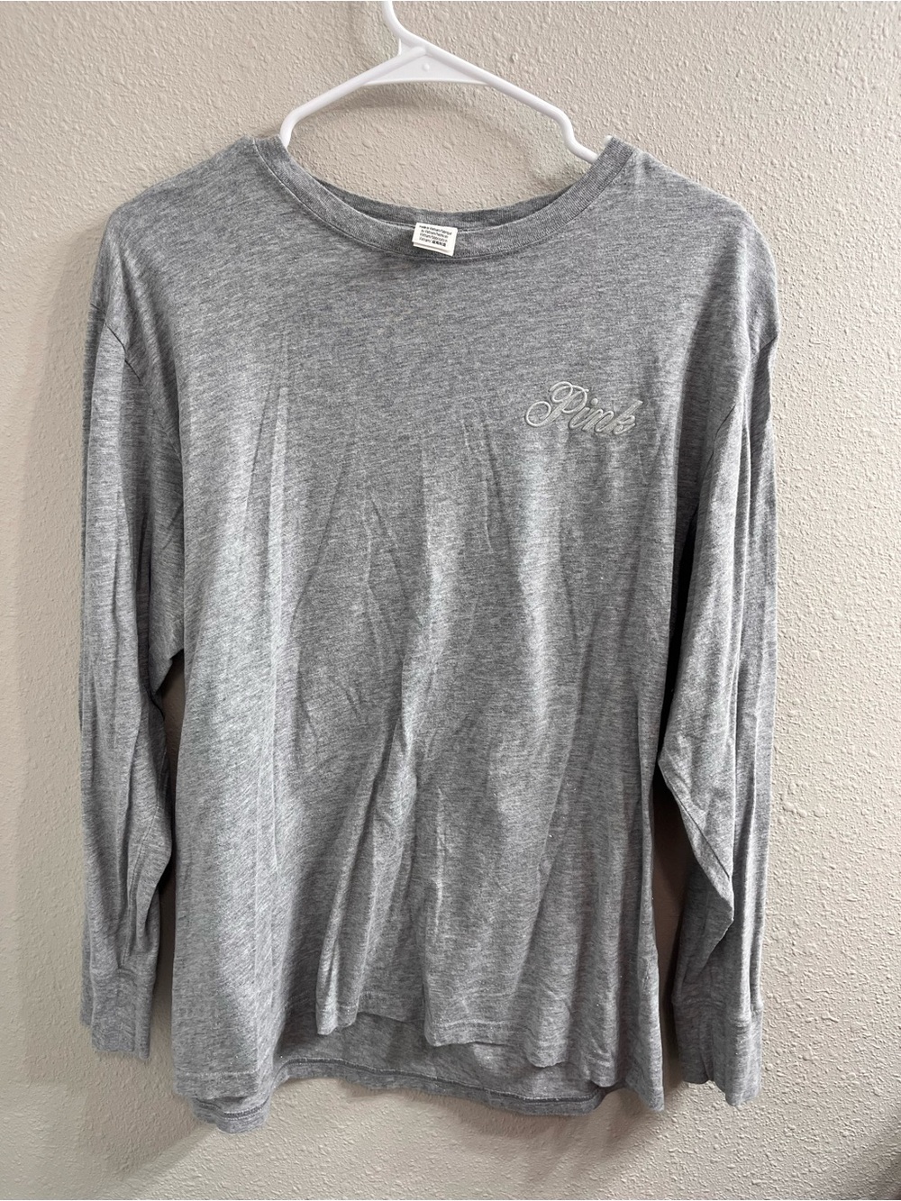 PINK Embroidered Gray Long Sleeve Tee